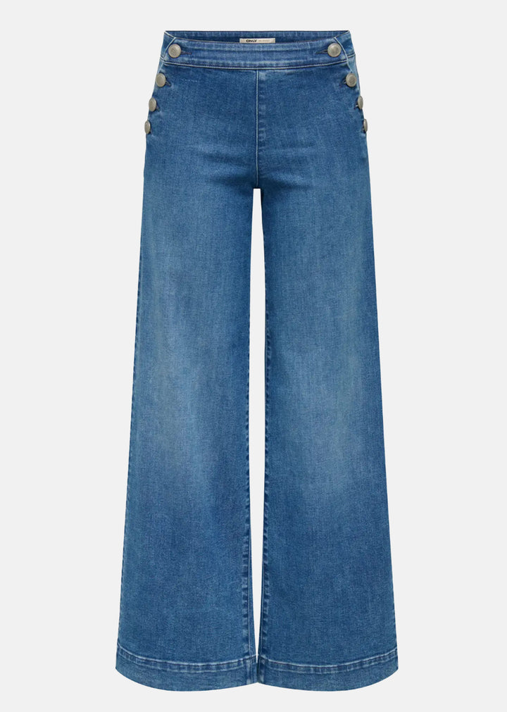Madison Button Detail Wide Leg Jeans