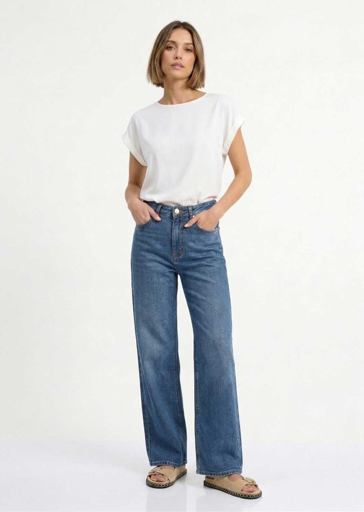 madison mid blue wide leg jeans