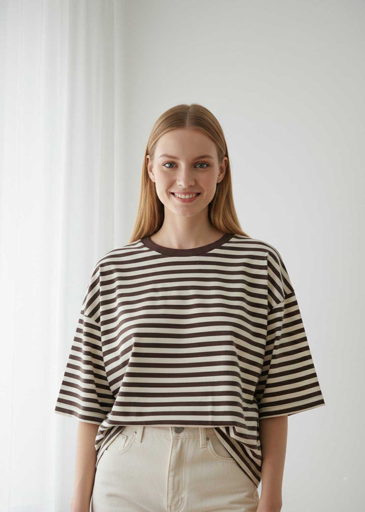 breton stripe tshirt brown 