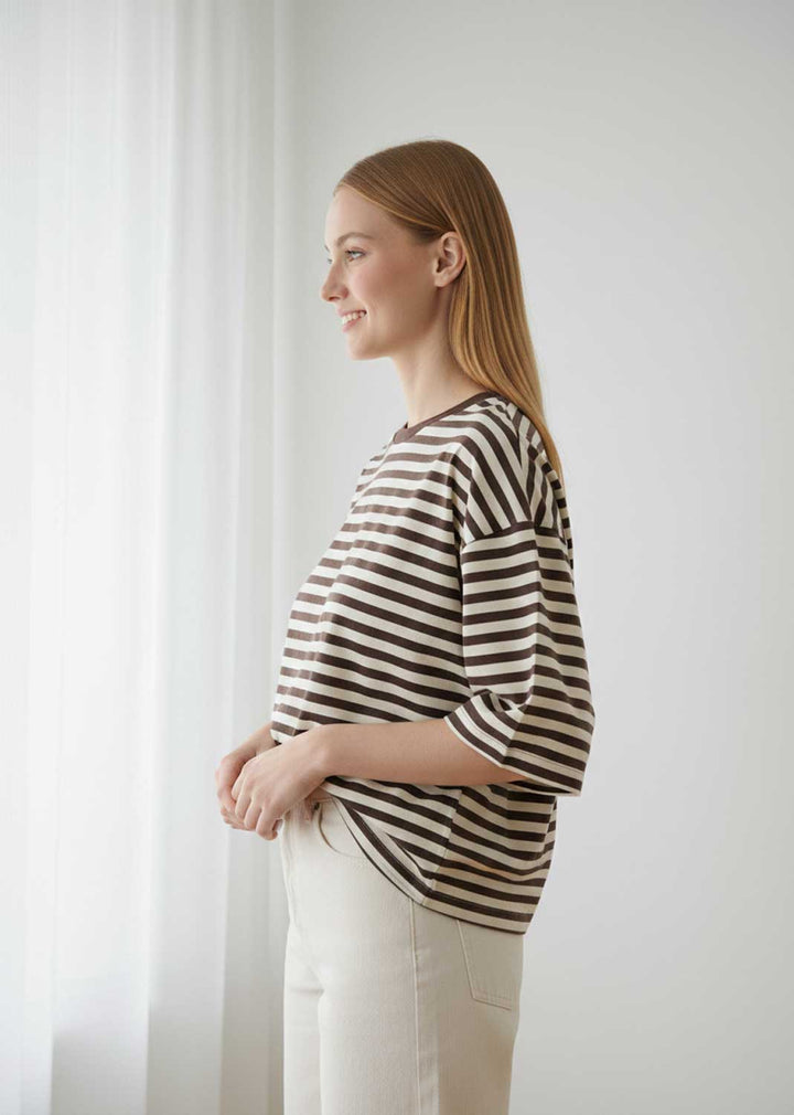 Spencer Stripe Relaxed T-shirt Brown