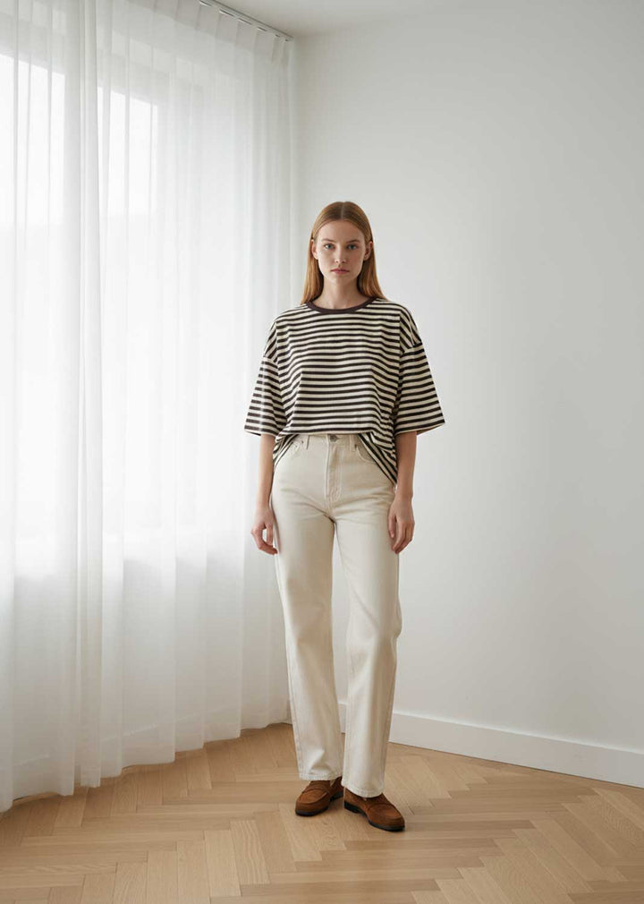 Spencer Stripe Relaxed T-shirt Brown