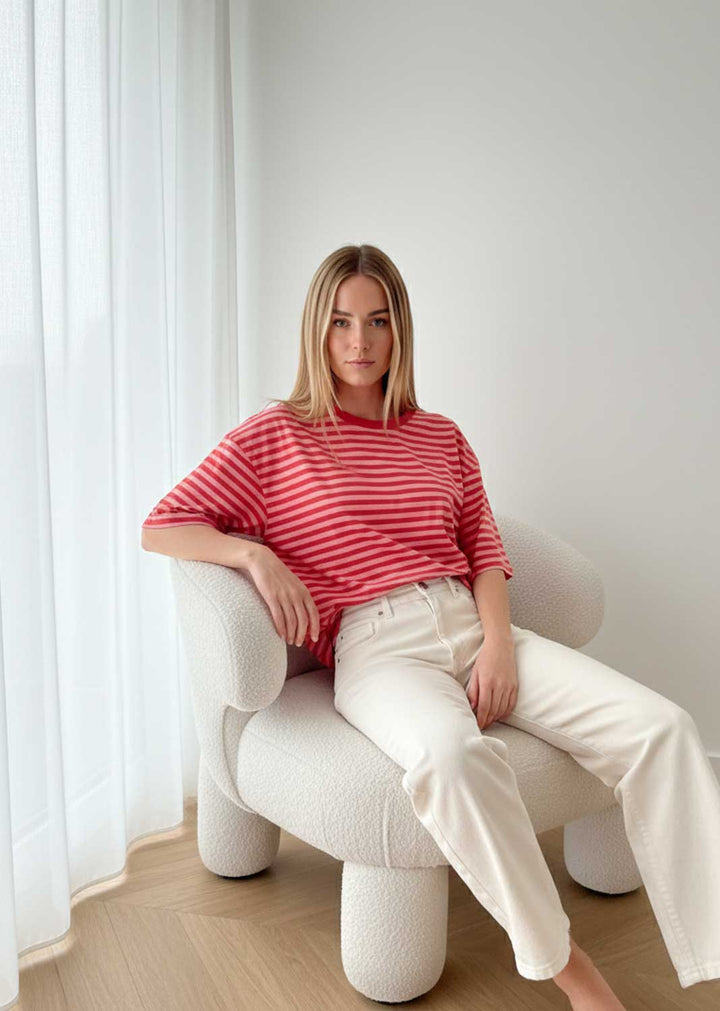 Spencer Pink and Red Stripe Relaxed T-shirt