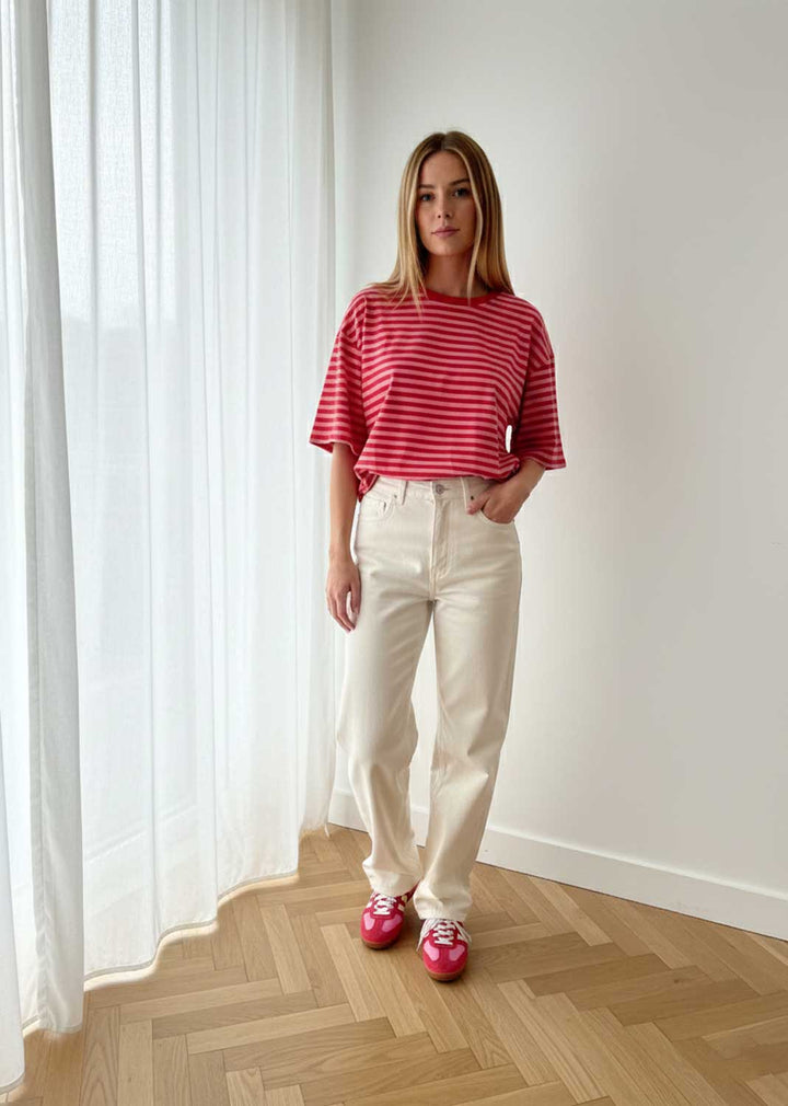 Spencer Pink and Red Stripe Relaxed T-shirt