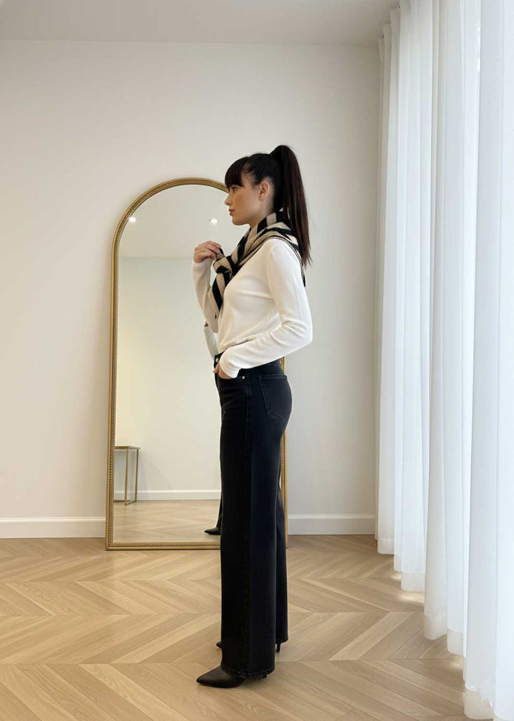 Manon Stripe Triangle Scarf Beige Black