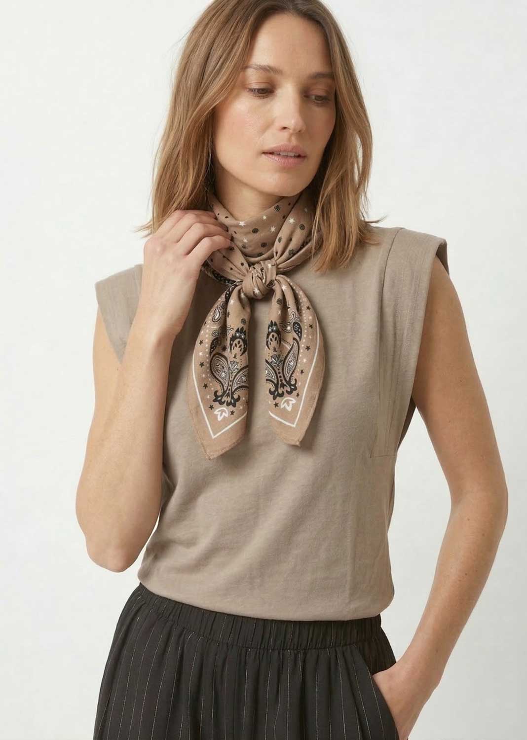 paisley square scarf taupe