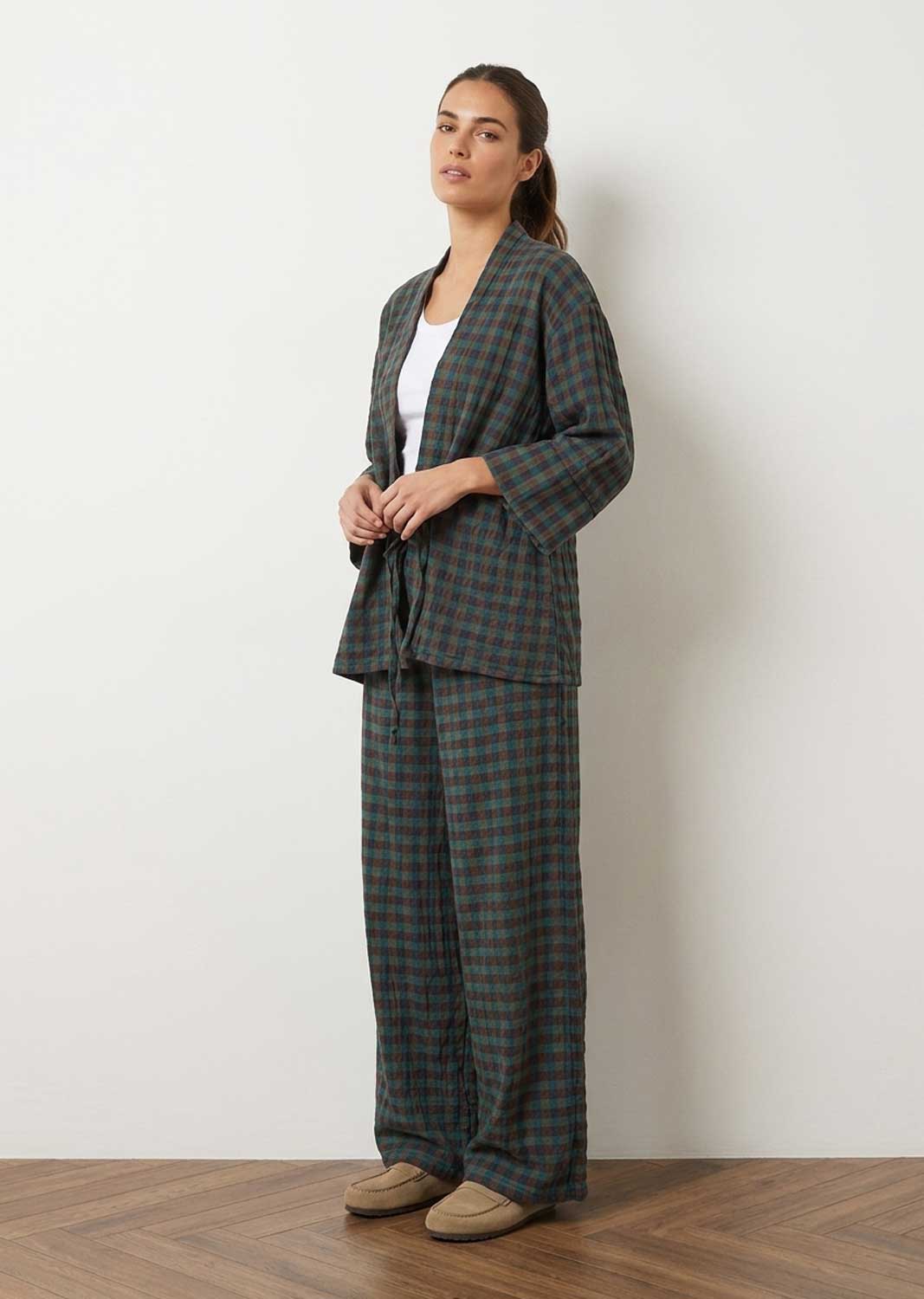 Marion Teal Checked Kimono Jacket