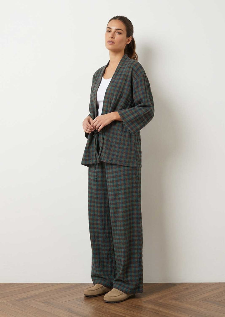 Marion Teal Checked Kimono Jacket