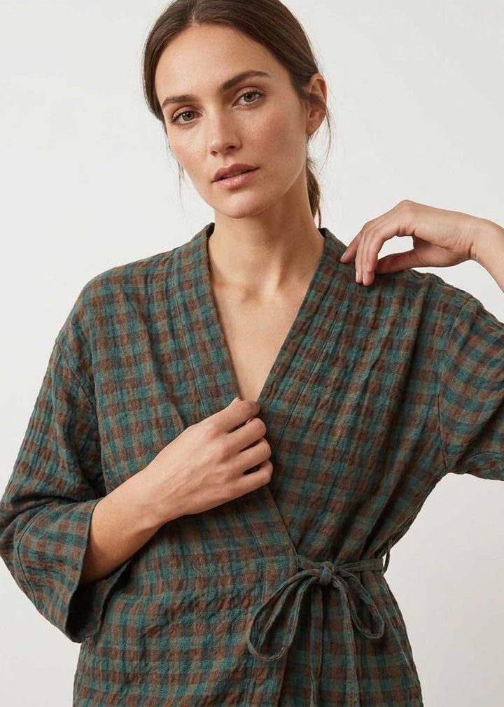 Marion Teal Checked Kimono Jacket