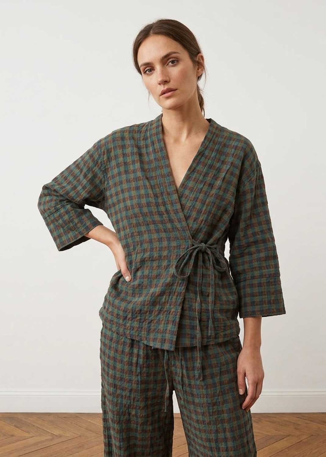 Marion Teal Checked Kimono Jacket