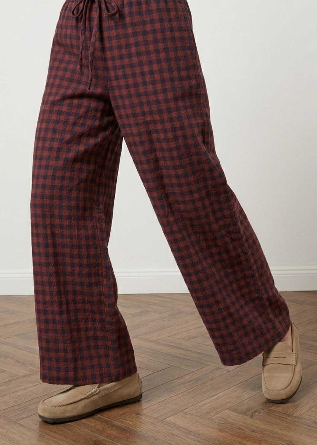 Marion Burgundy Checked Wide Leg Pants