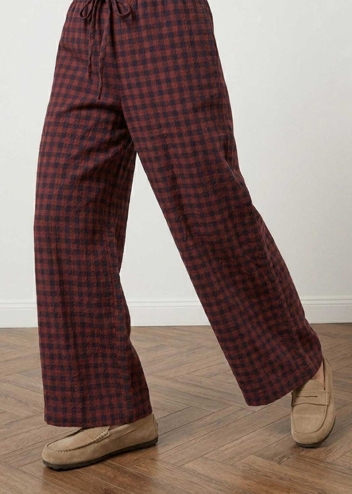Marion Burgundy Checked Wide Leg Pants