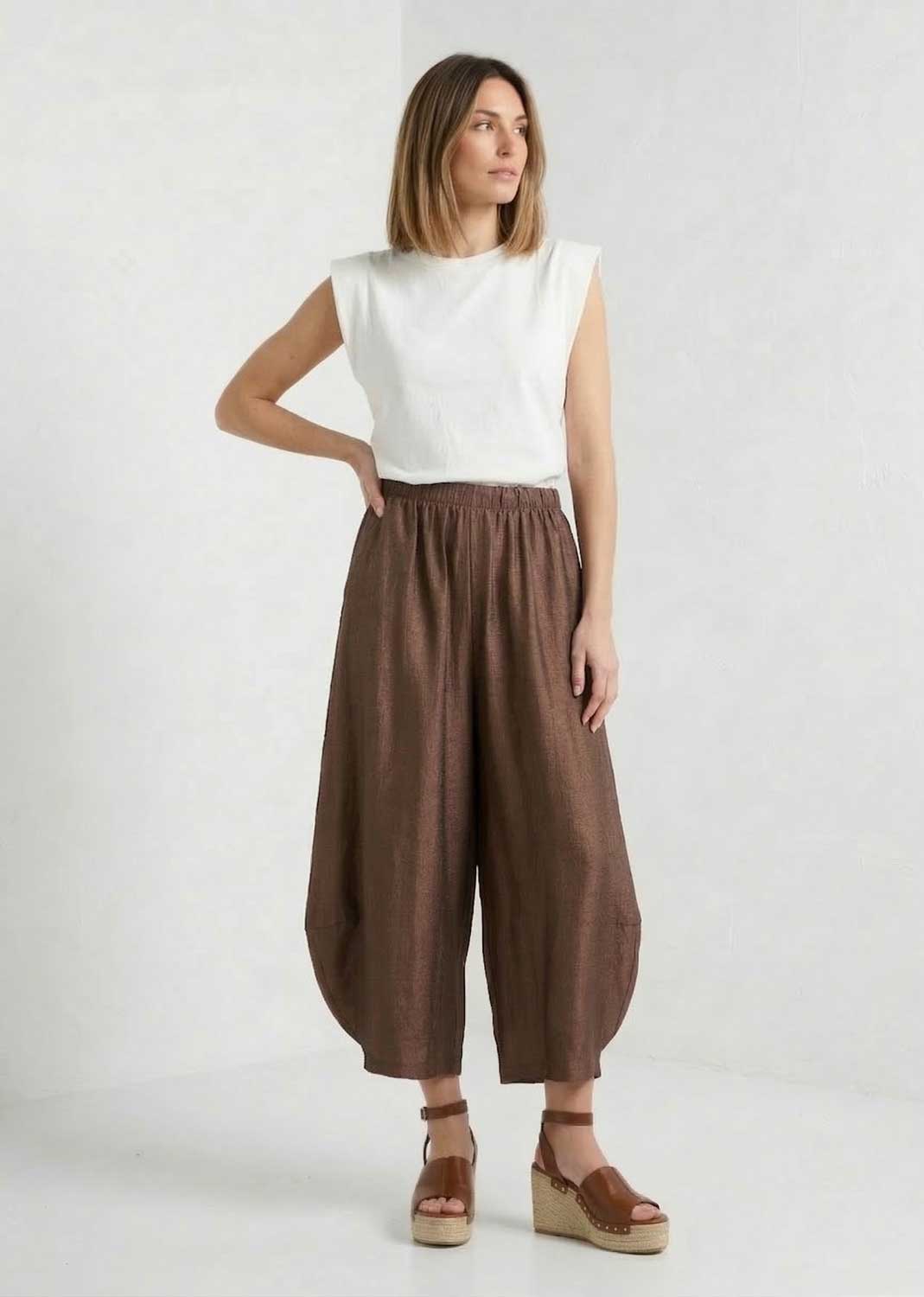 Shimmer Barrel Pants Espresso