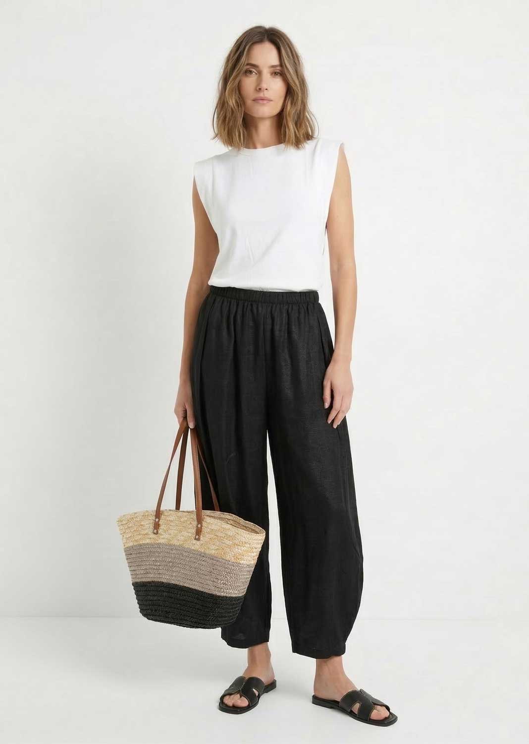 shimmer barrel pants black