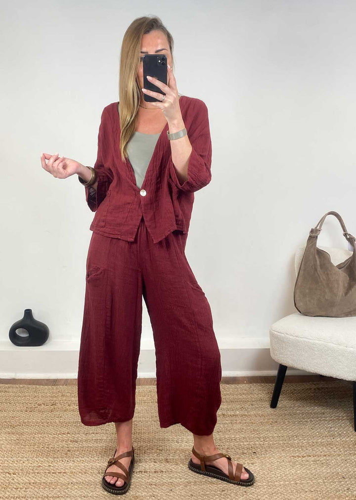 Milo Linen Jacket in Burgundy