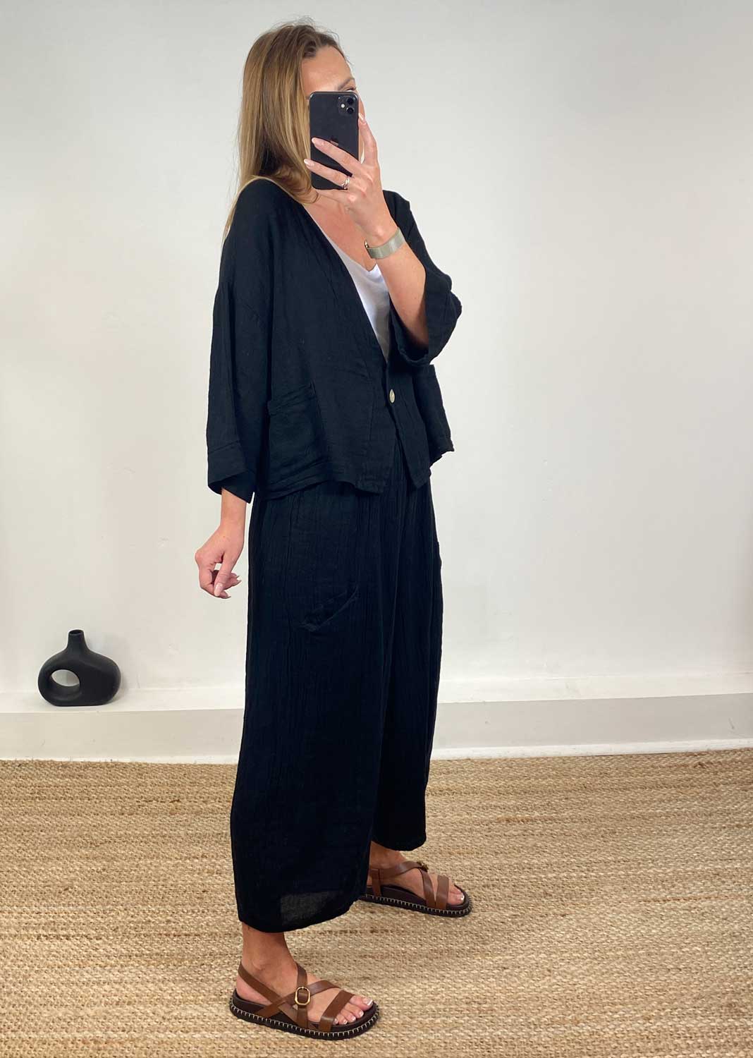 Milo Linen Jacket in Black