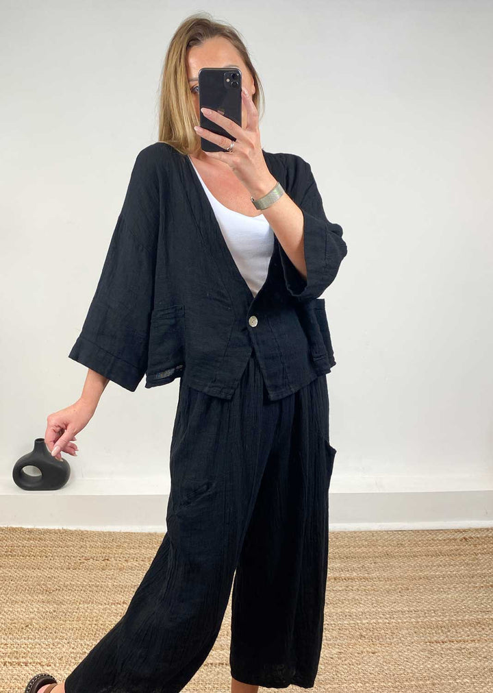 Milo Linen Jacket in Black