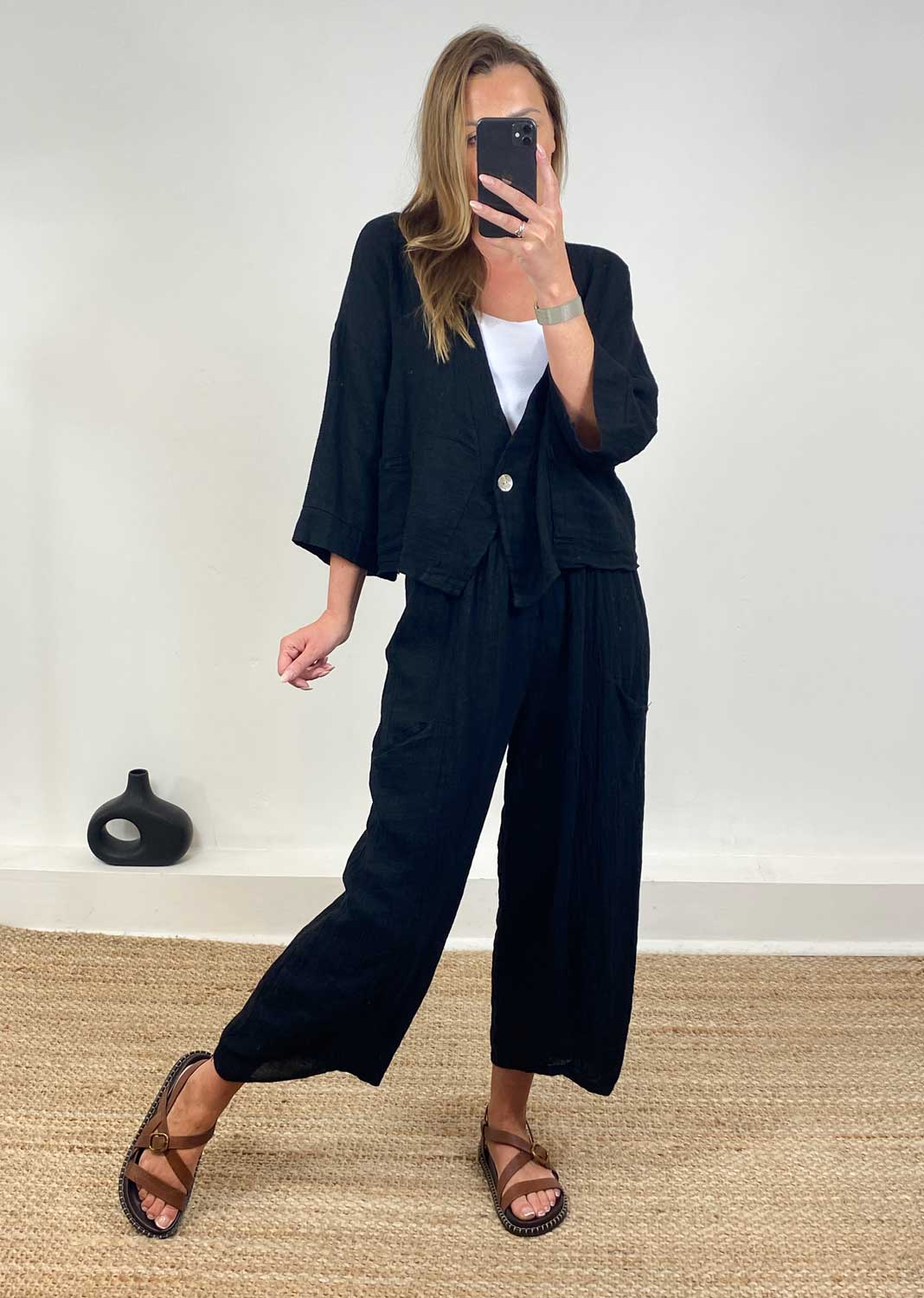 Milo Linen Jacket in Black