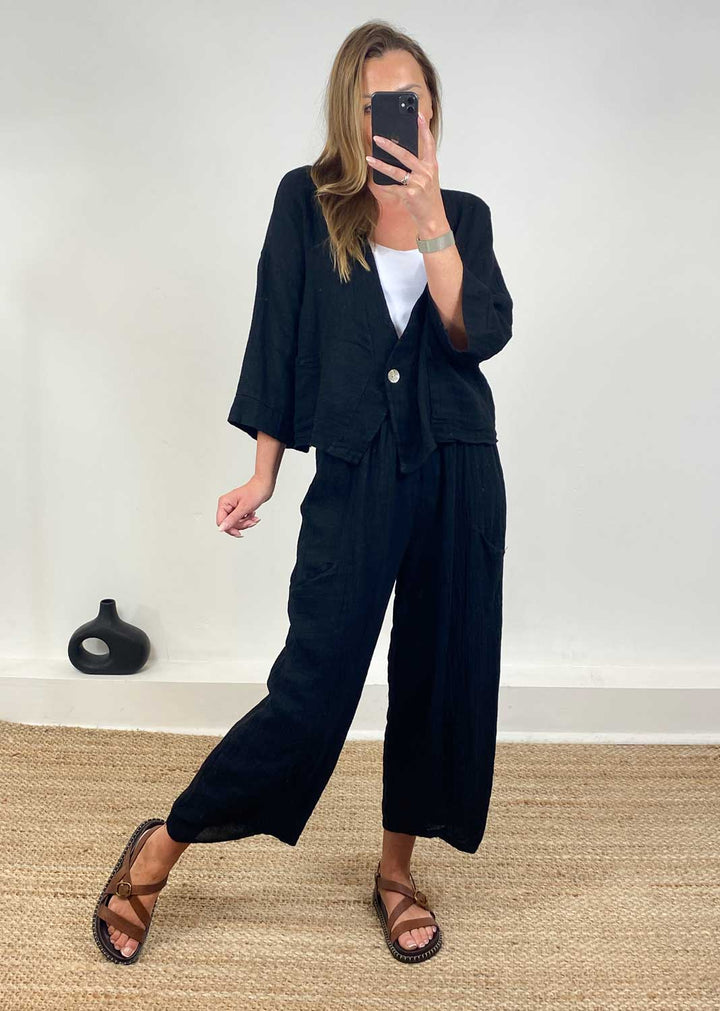 Milo Linen Jacket in Black