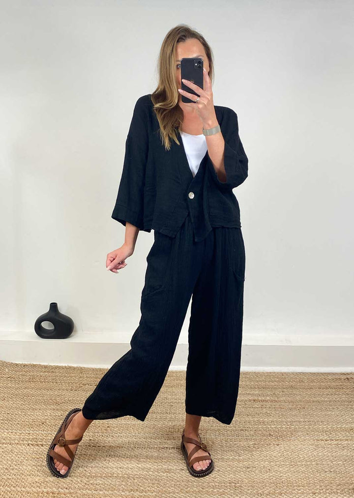 Milo Linen Jacket in Black