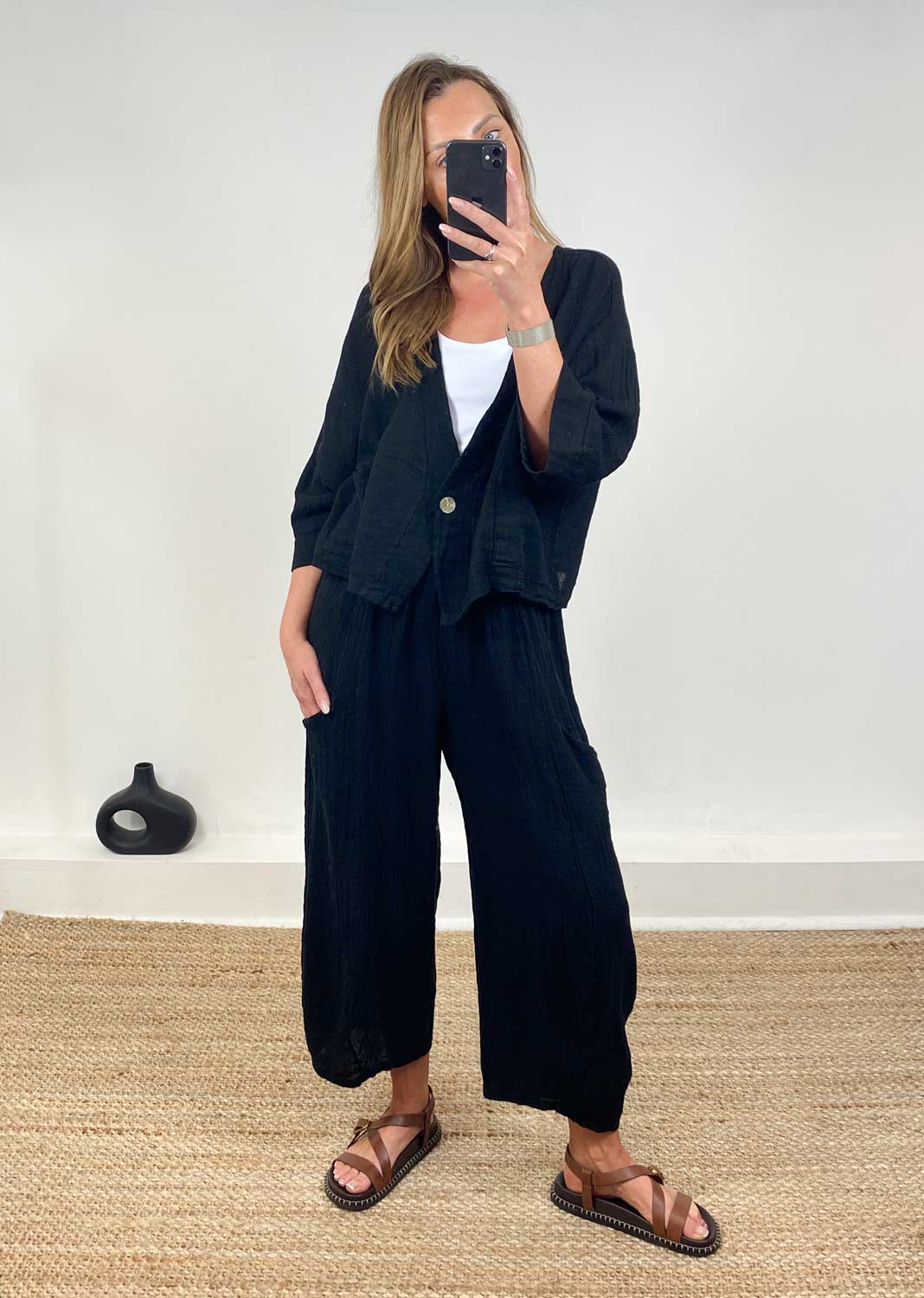 Milo Linen Jacket in Black