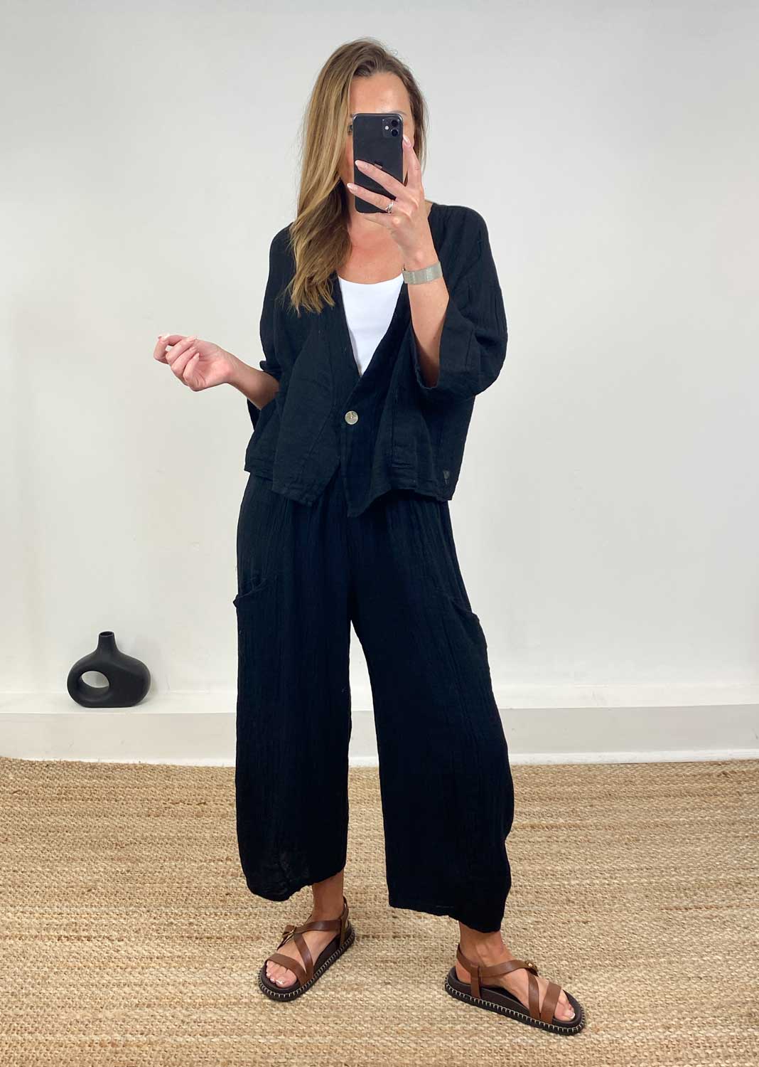 Milo Linen Jacket in Black