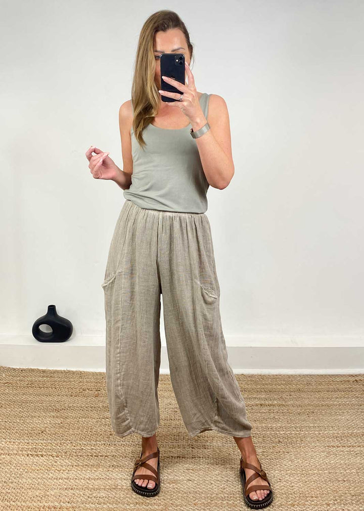Milo Linen Barrel Pants in  Taupe