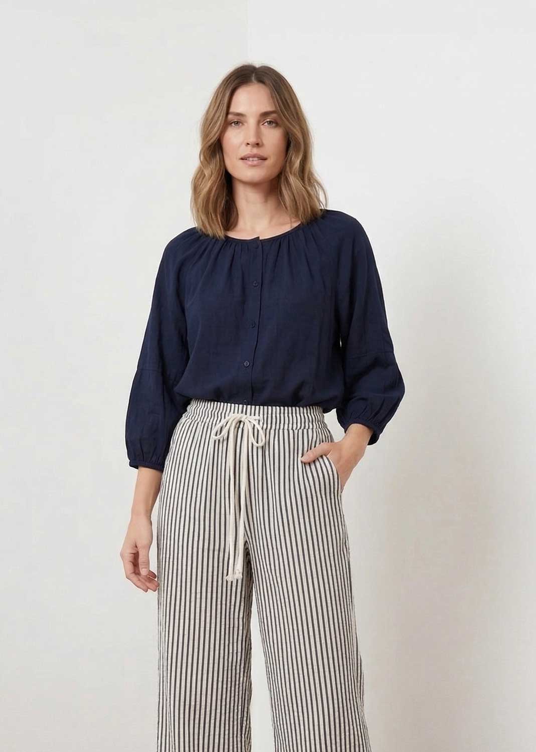 Navy round neck blouse 