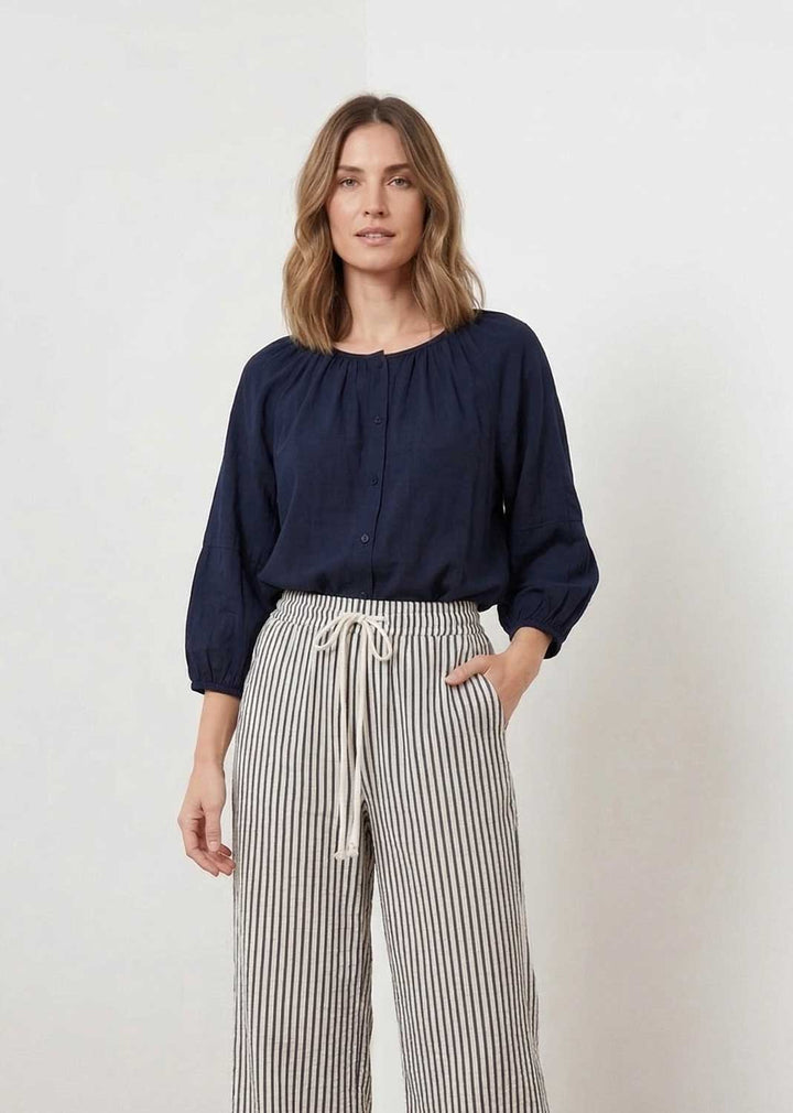 Navy round neck blouse 