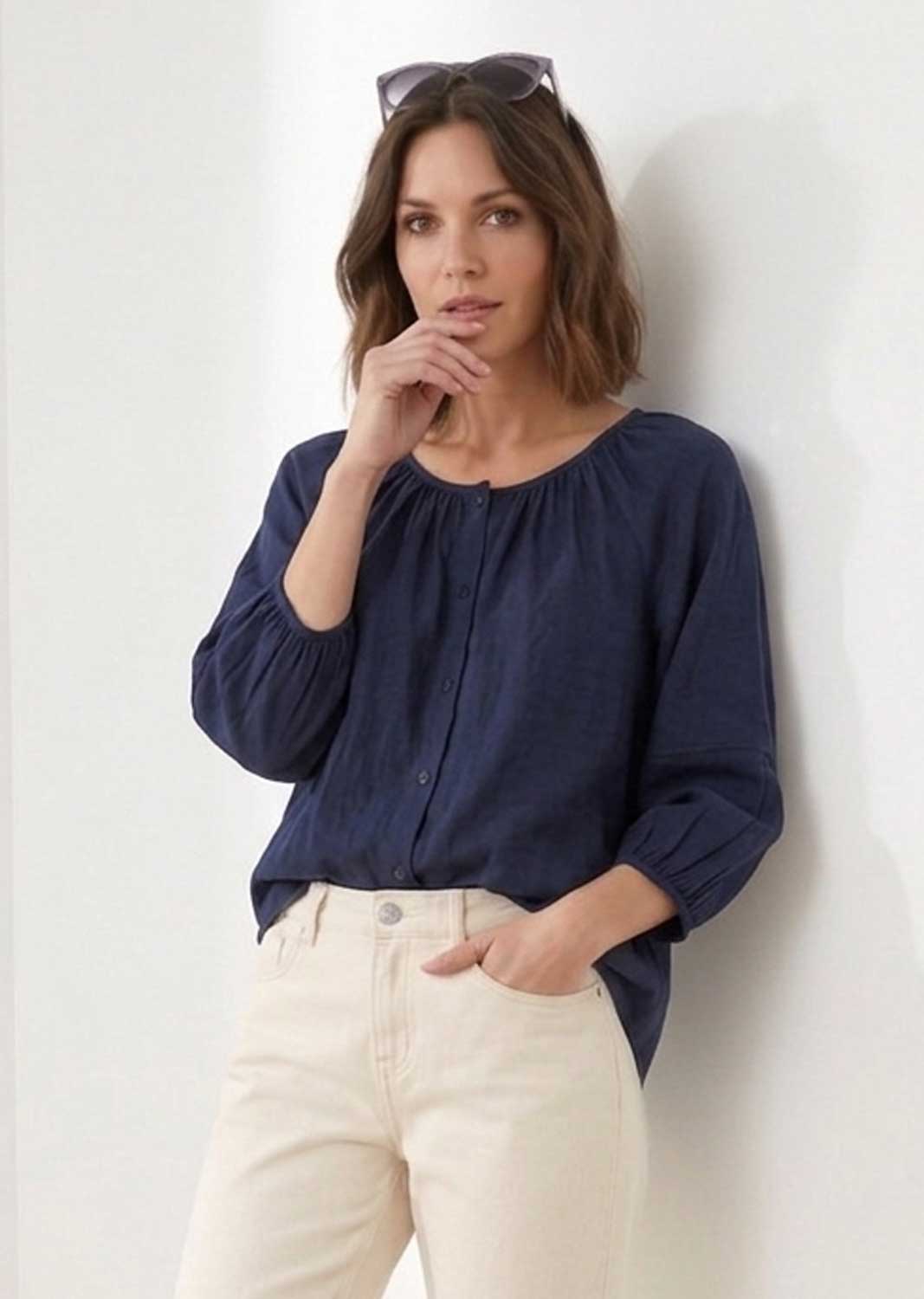 Miranda Navy Loose Fit Blouse