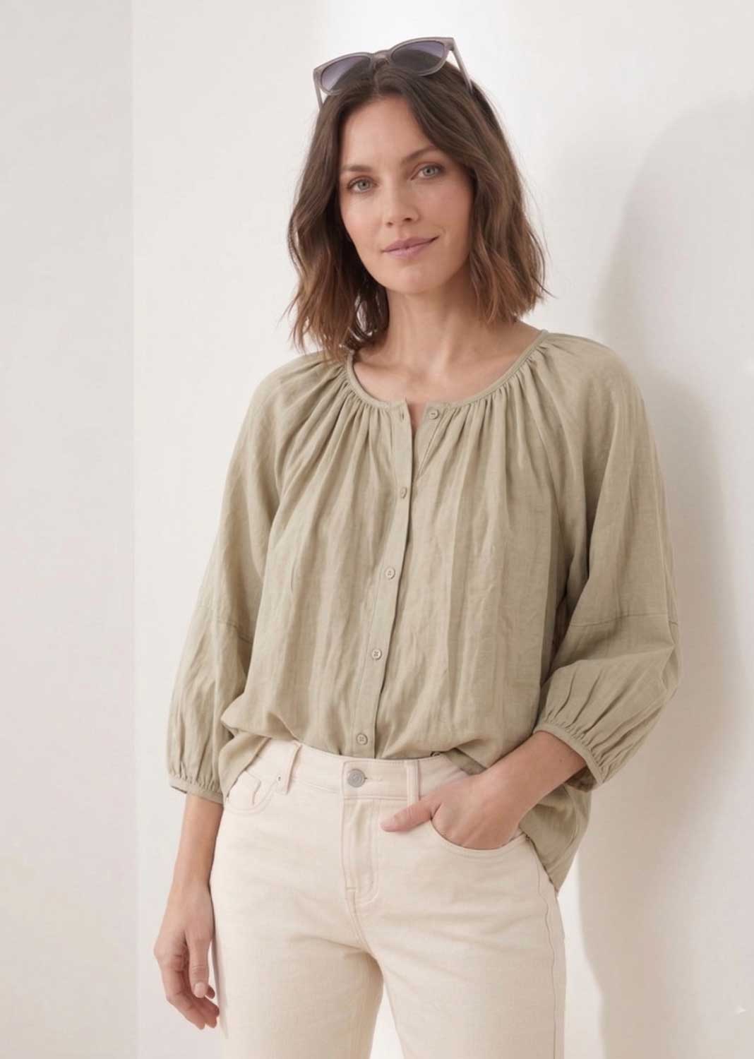 silky sage green blouse