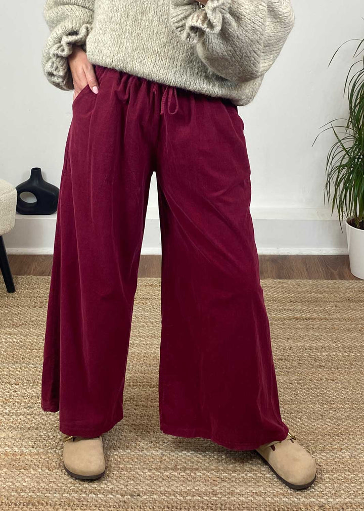 Misty Cord Wide Leg Pants in Burgundy