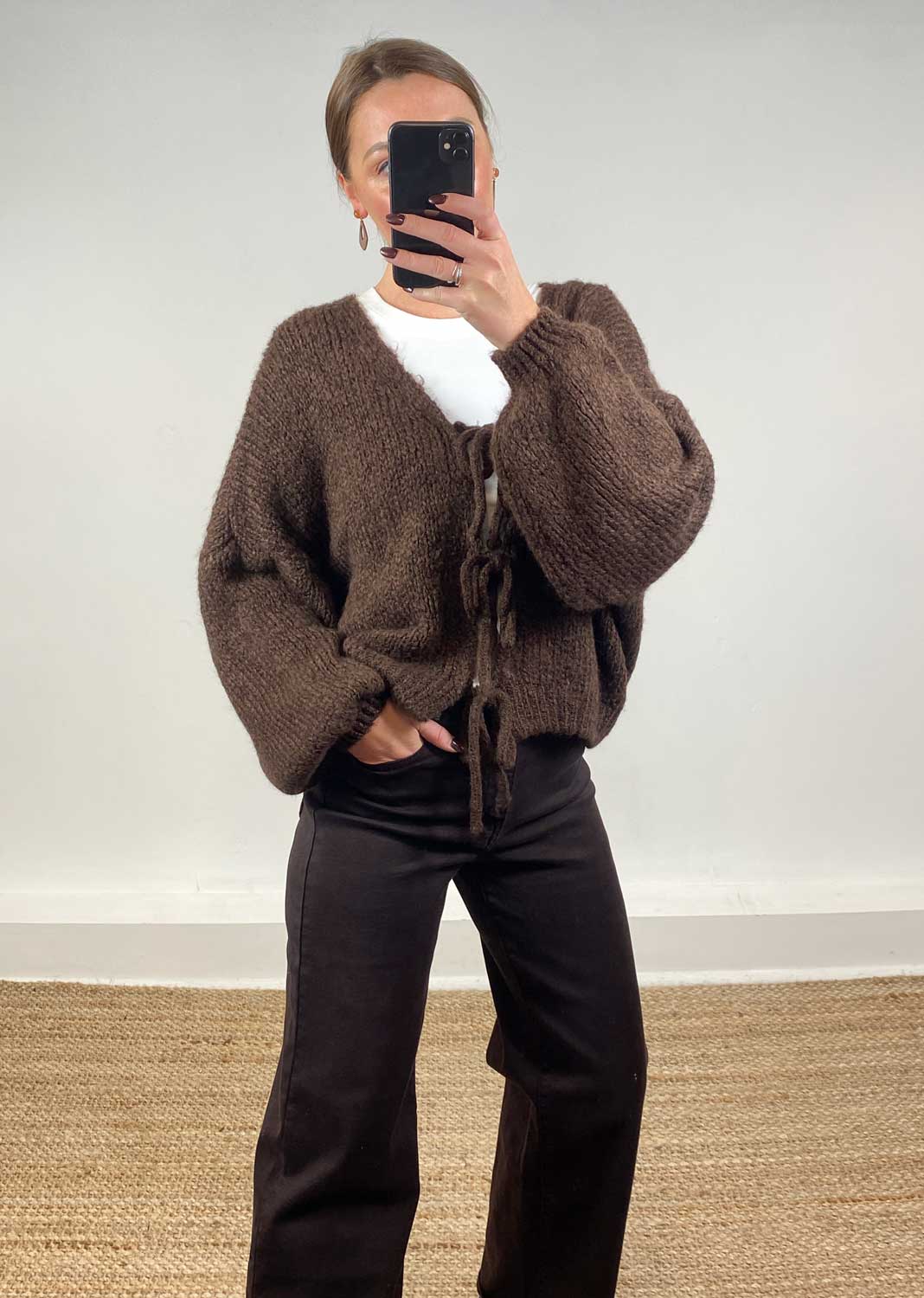 Moira Tie Front Cardigan Brown