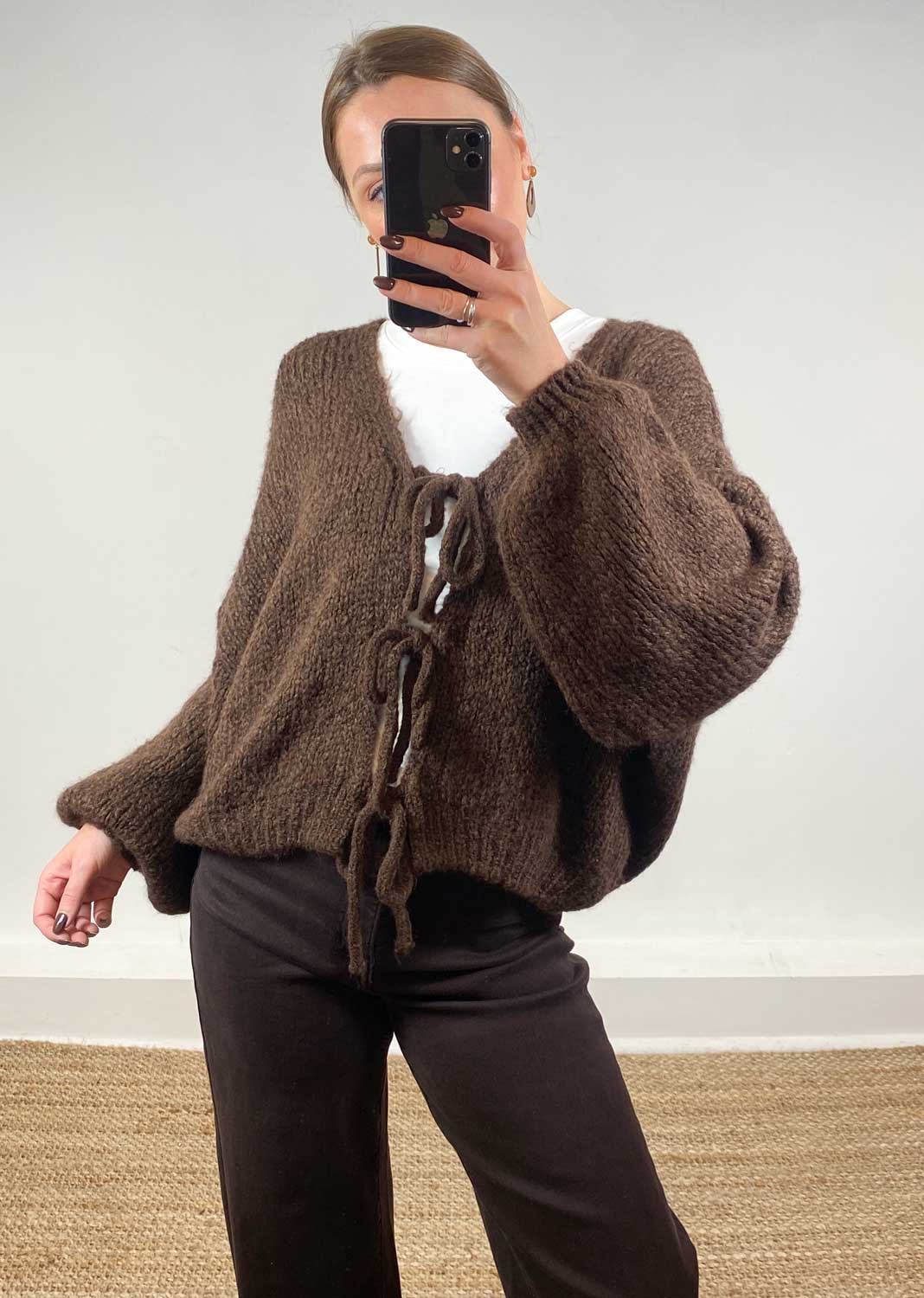 Moira Tie Front Cardigan Brown