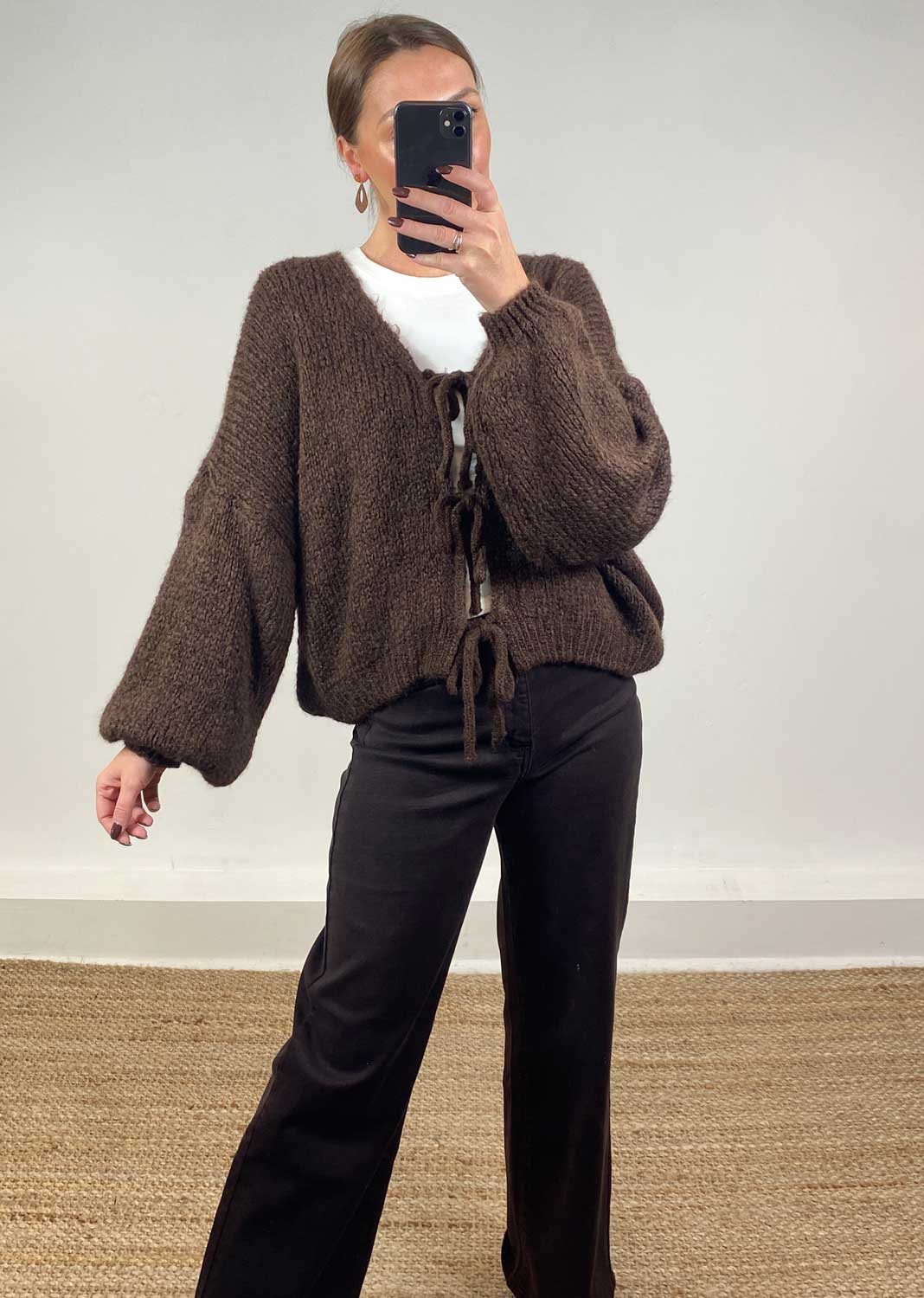 Moira Tie Front Cardigan Brown