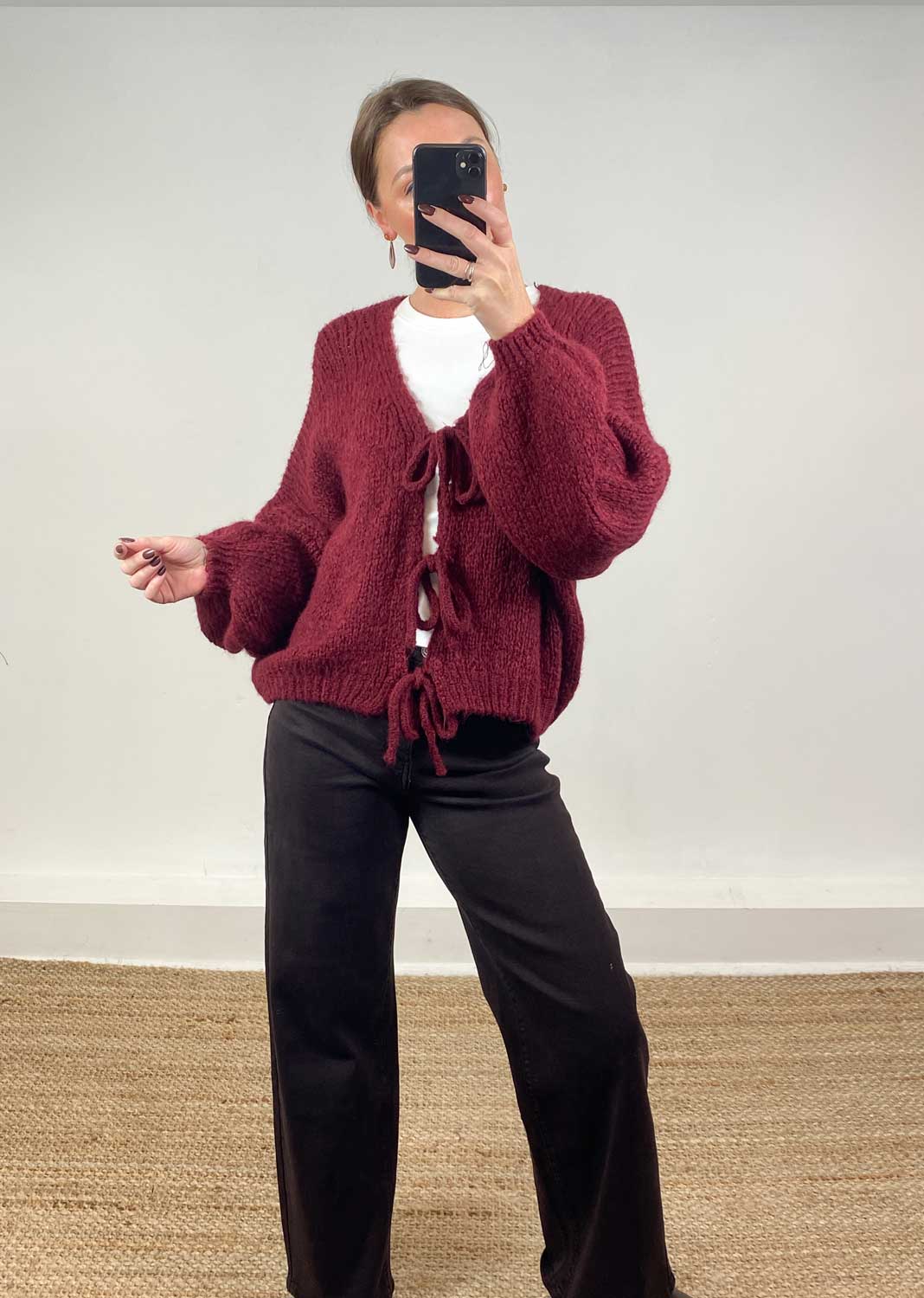 Moira Tie Front Cardigan Burgundy