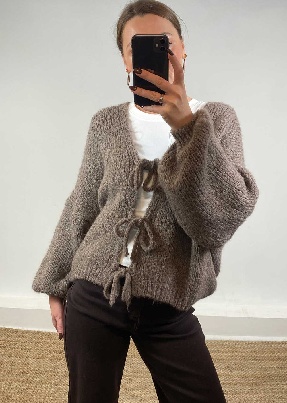 Tie Front Cardigan Mushroom