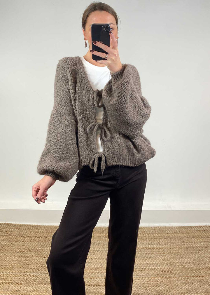 Tie Front Cardigan Mushroom