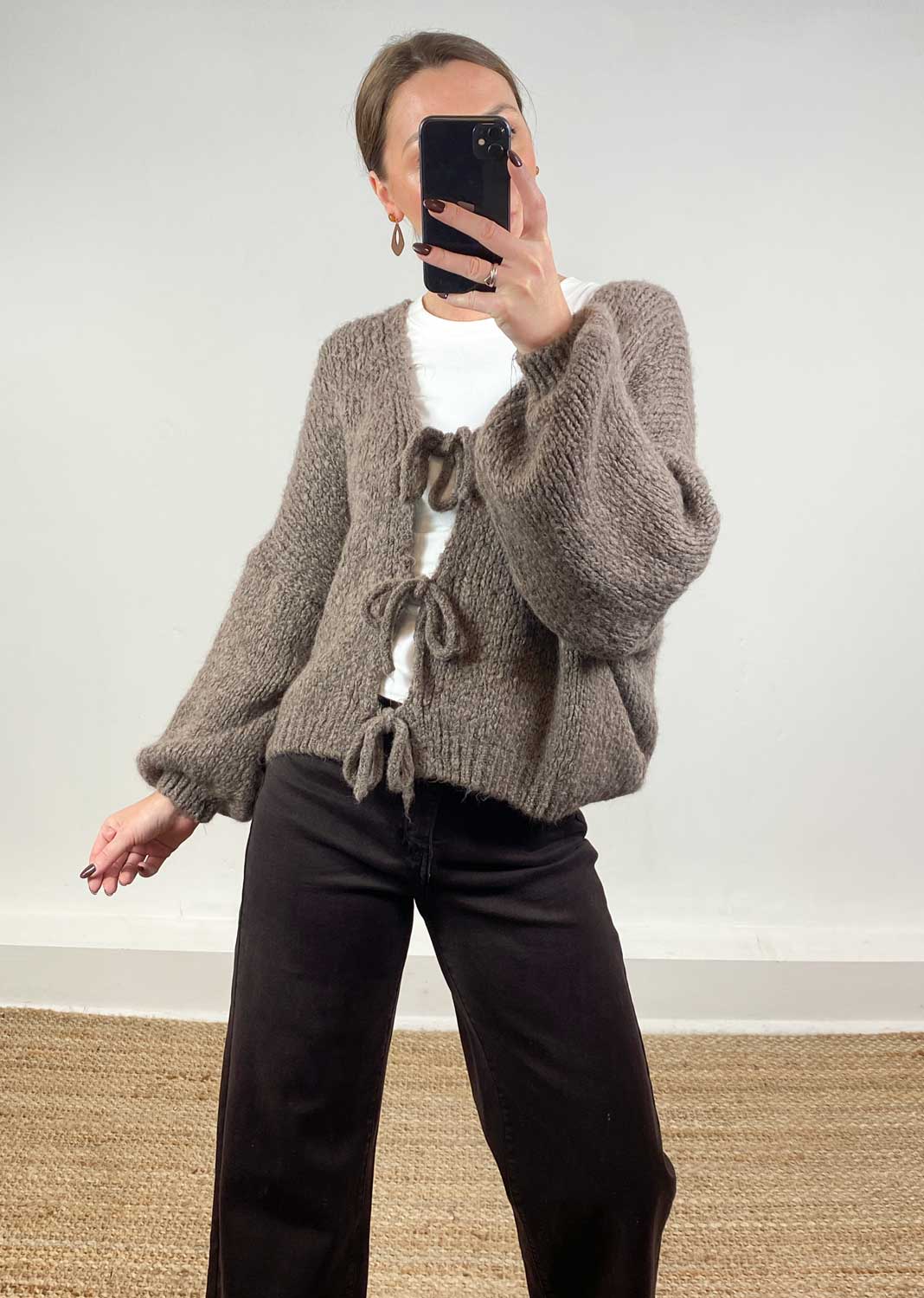 Moira Tie Front Cardigan Mushroom