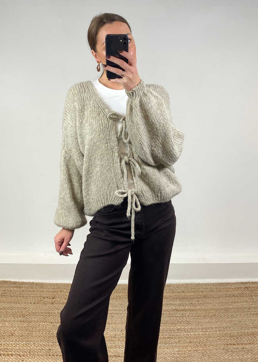 Moira Tie Front Cardigan Taupe