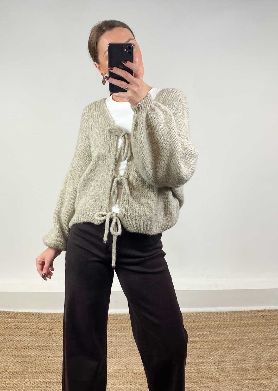 Moira Tie Front Cardigan Taupe