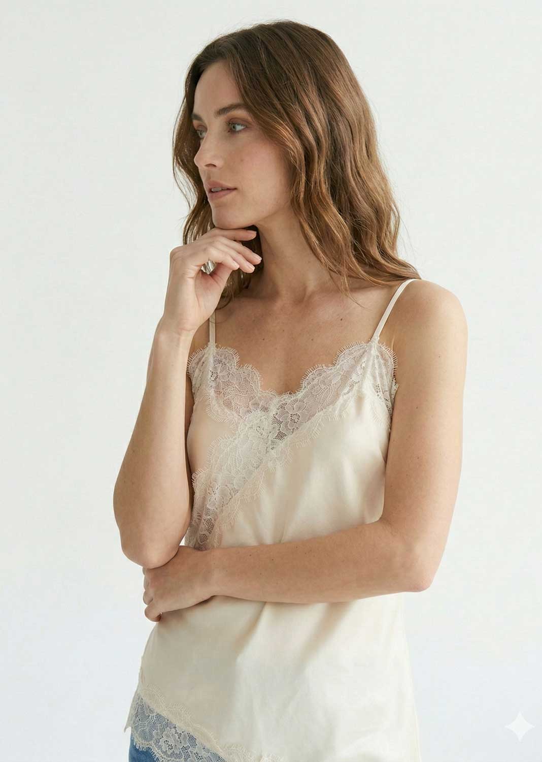 Mollie Silky Lace Cami Top Cream