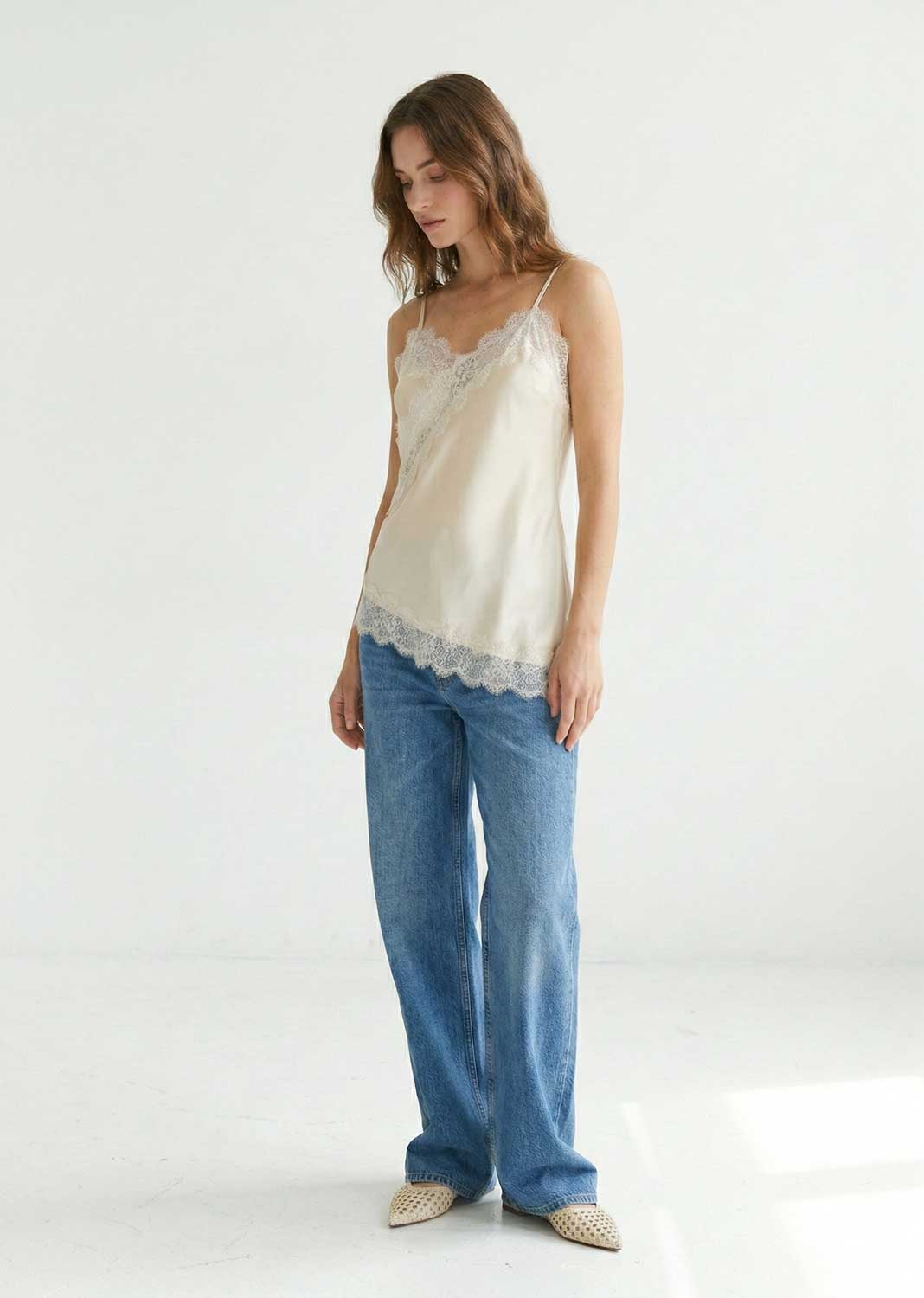 asymmetric lace silk cami 