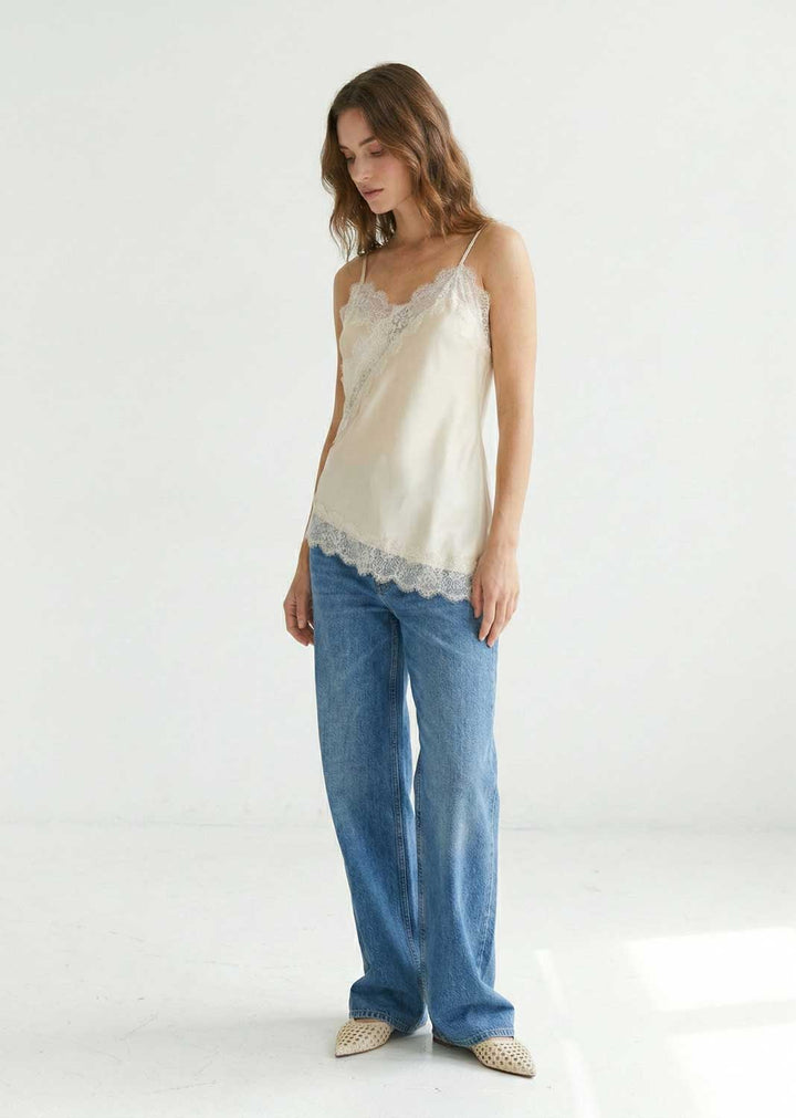 asymmetric lace silk cami 