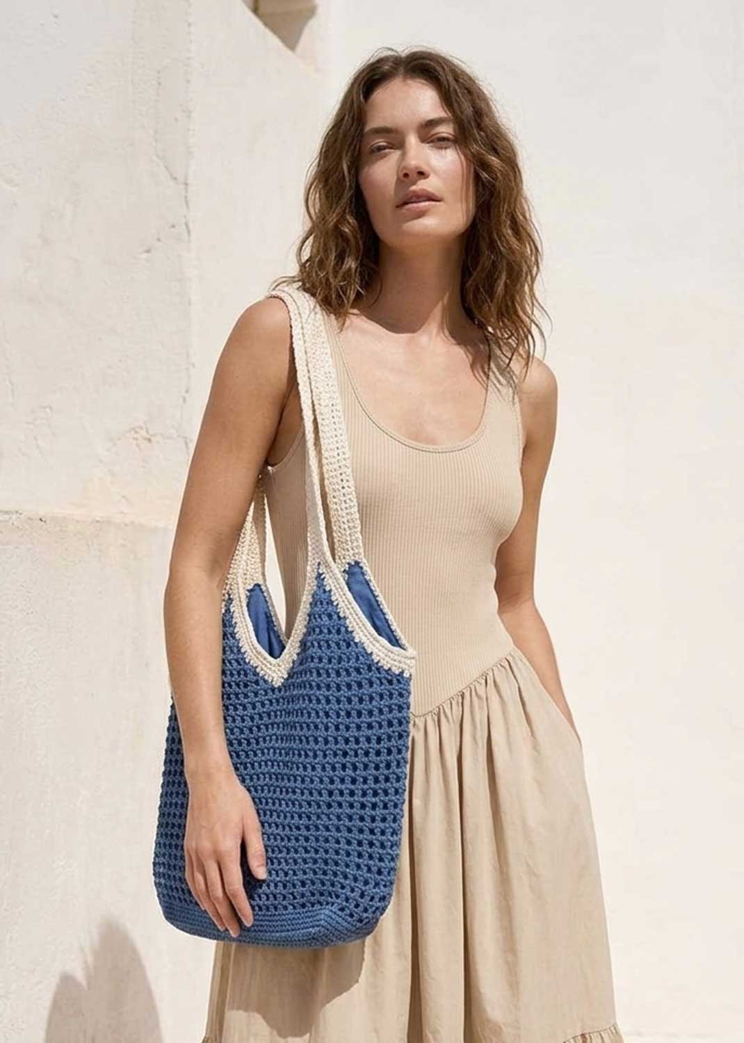 blue woven bag 