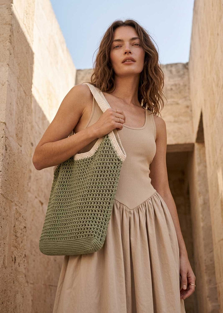khaki woven bag