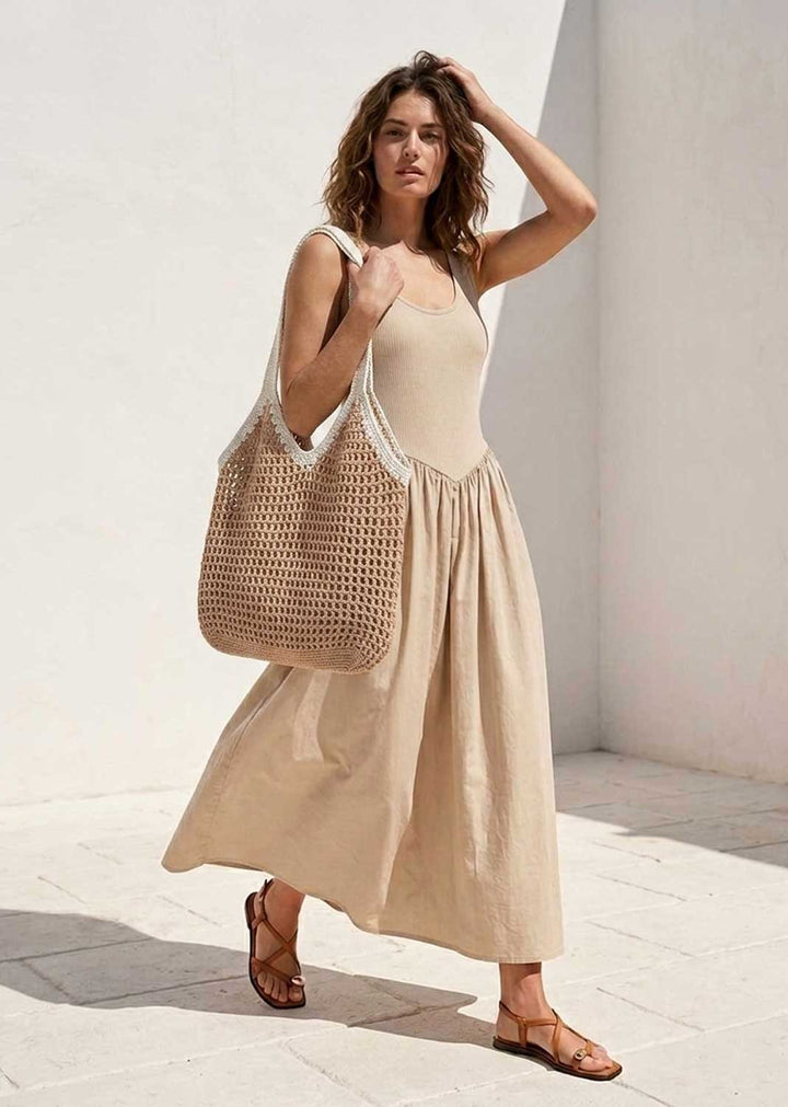 Mylene Beige Contrast Woven Shoulder Bag