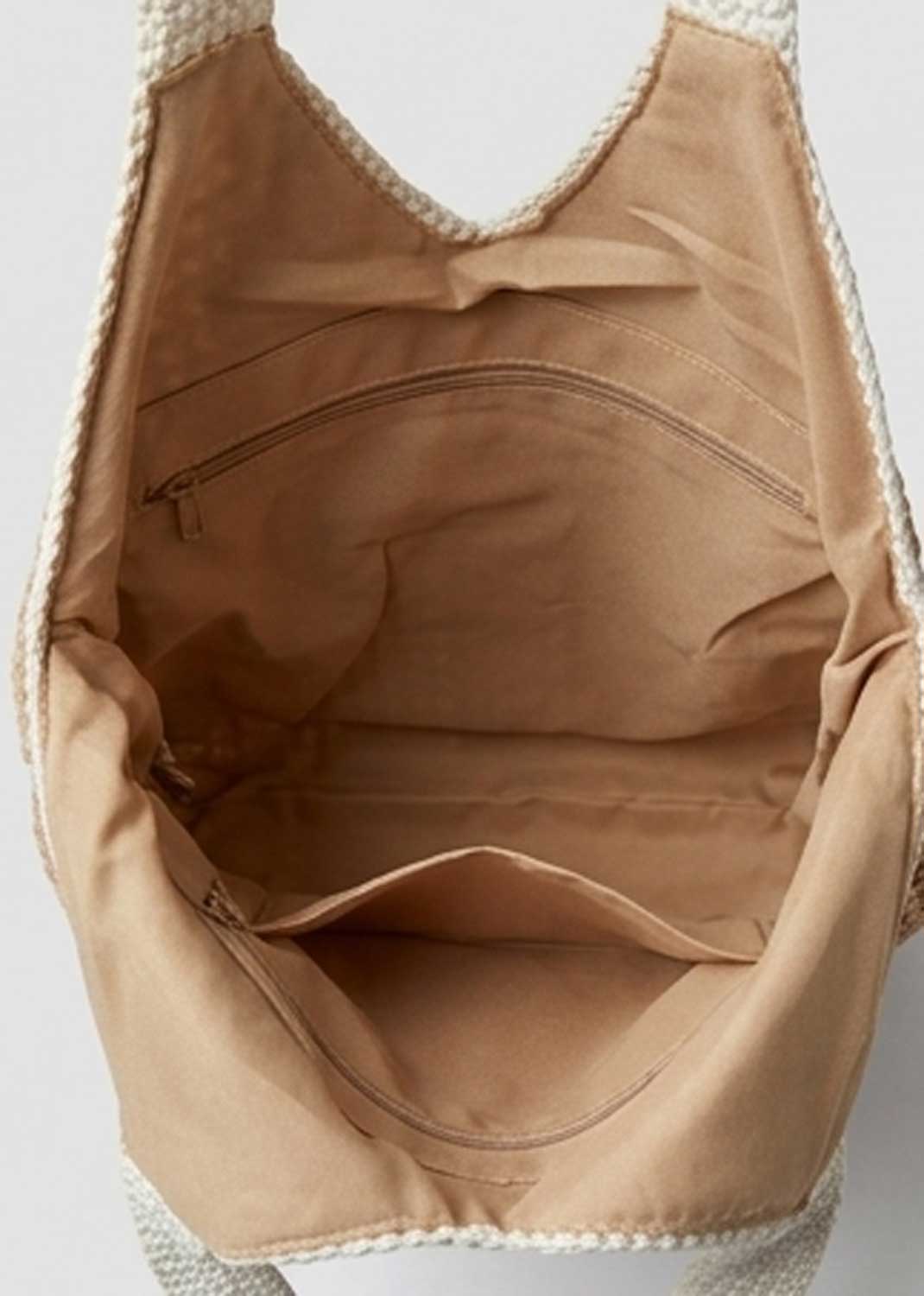 Mylene Beige Contrast Woven Shoulder Bag