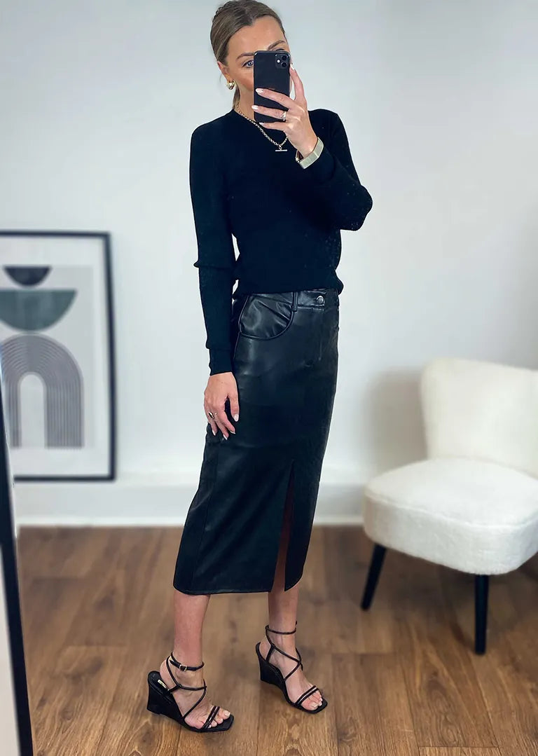 Faux leather top skirt midi