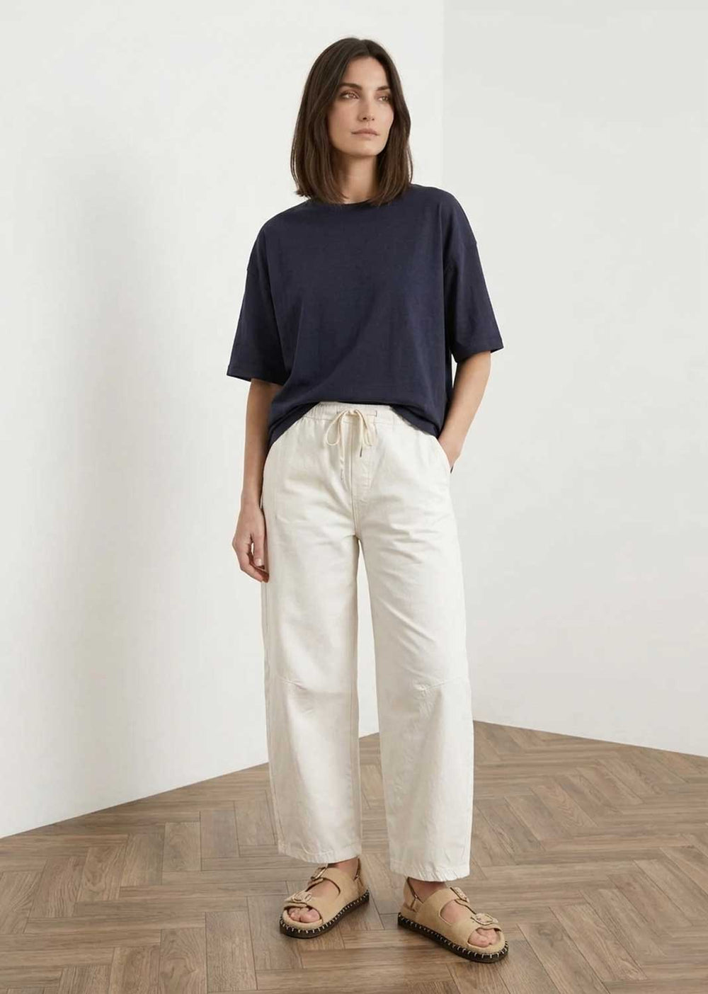 cream barrel leg pants 