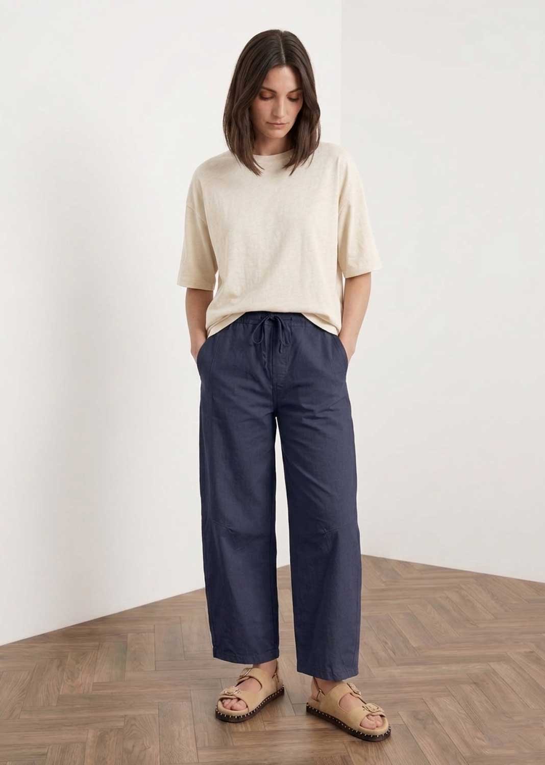 Nadine Navy Barrel Magic Pants